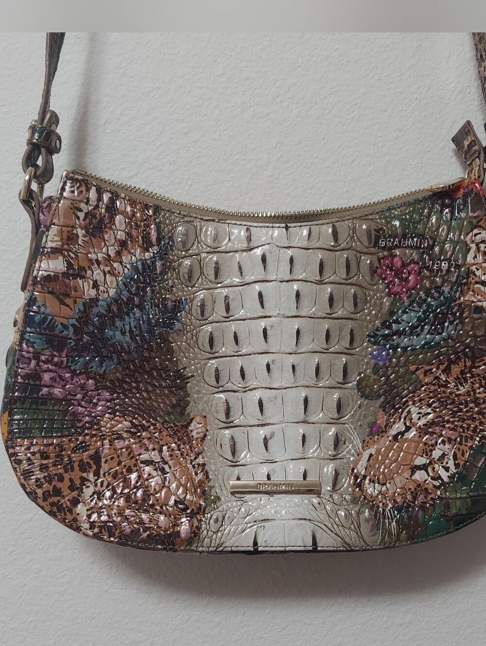 Brahmin Animal Print Multi-Tone Croc Embossed Shoulder Bag